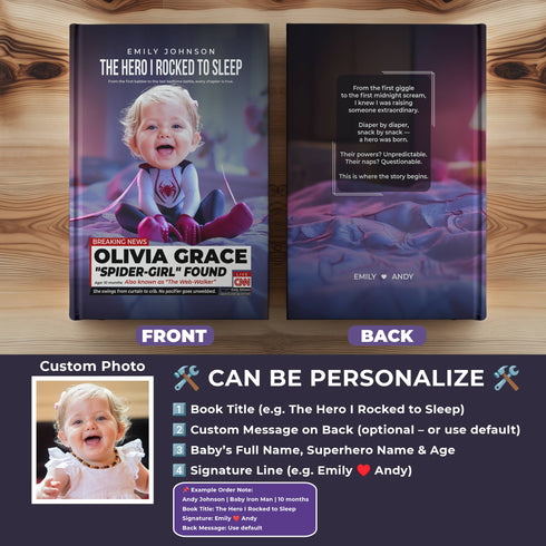 Personalized Spider-Girl Baby Notebook – Custom Photo, Name & Superhero Story Keepsake
